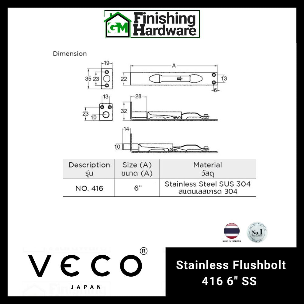 Veco Flushbolt 416 Stainless