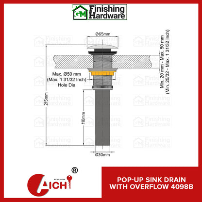 Aichi Pop-Up Sink Drain 4098B