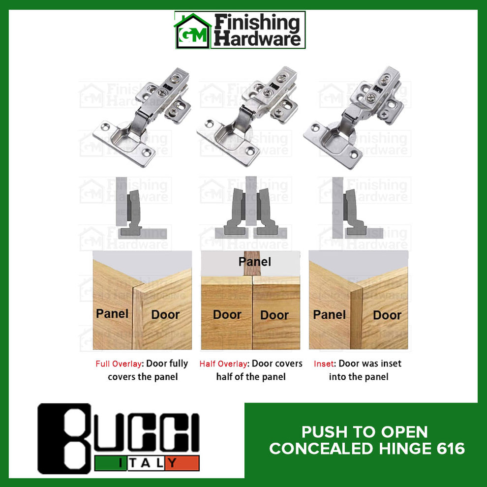 BUCCI Push to Open Concealed Hinges 616 (2pcs/pack) – GM Finishing Hardware