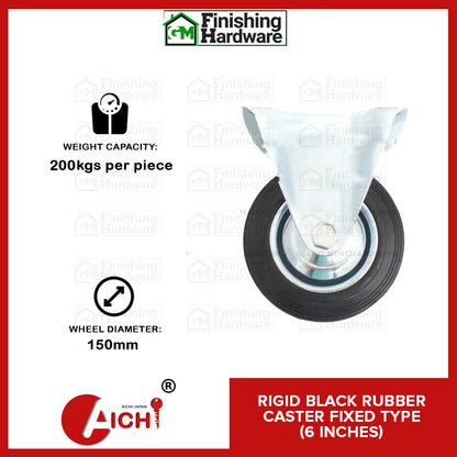 Black Rubber Caster Fixed Type with Hood (1PC)