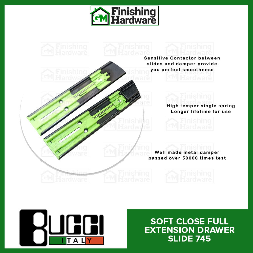 BUCCI Soft Close Full Extension Drawer Slides 745 BK