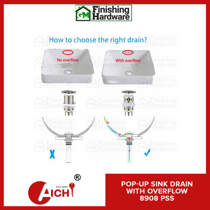 Aichi Pop-Up Sink with Overflow Drain 8908 PSS