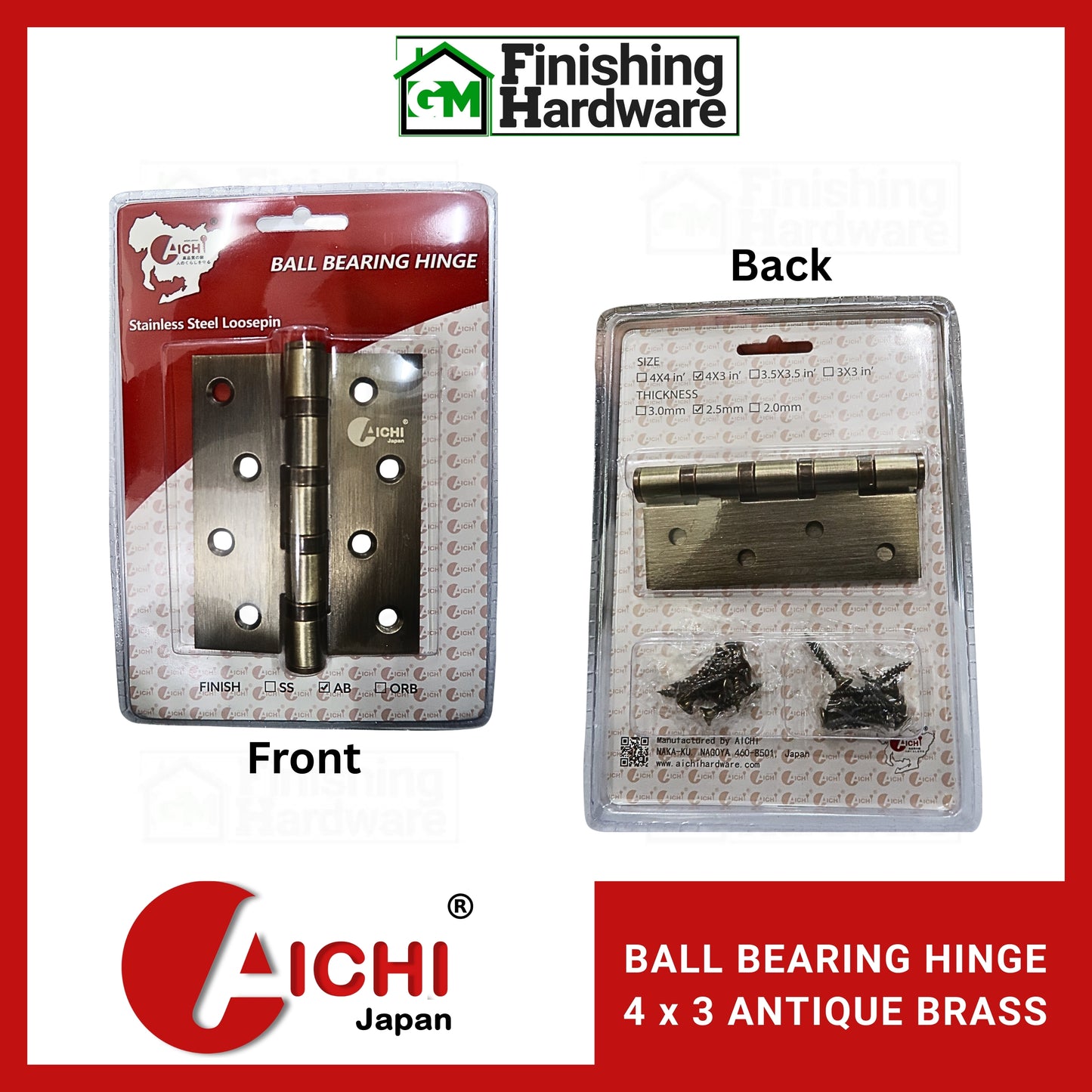 Aichi Stainless Steel Ball Bearing Hinges 4x3x2.5mm Antique Brass