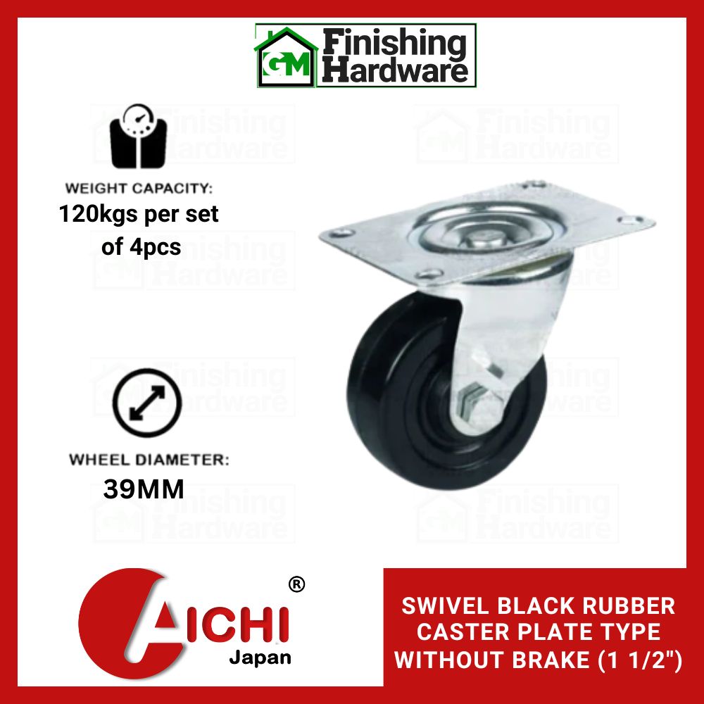 Black Rubber Caster Plate Type without Brake